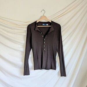 Polo Ralph Lauren Chocolate Brown Lightweight Henley Long Sleeve Top L